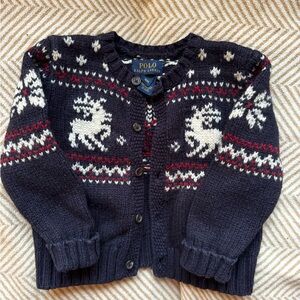 Polo by Ralph Lauren Kids navy and White Reindeer Sweater fair isle